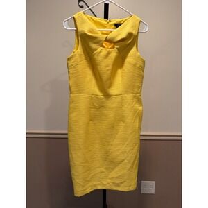 Ann Taylor Petite Yellow Textured Twist‎ Neck  Sheath Dress Size 6P $129